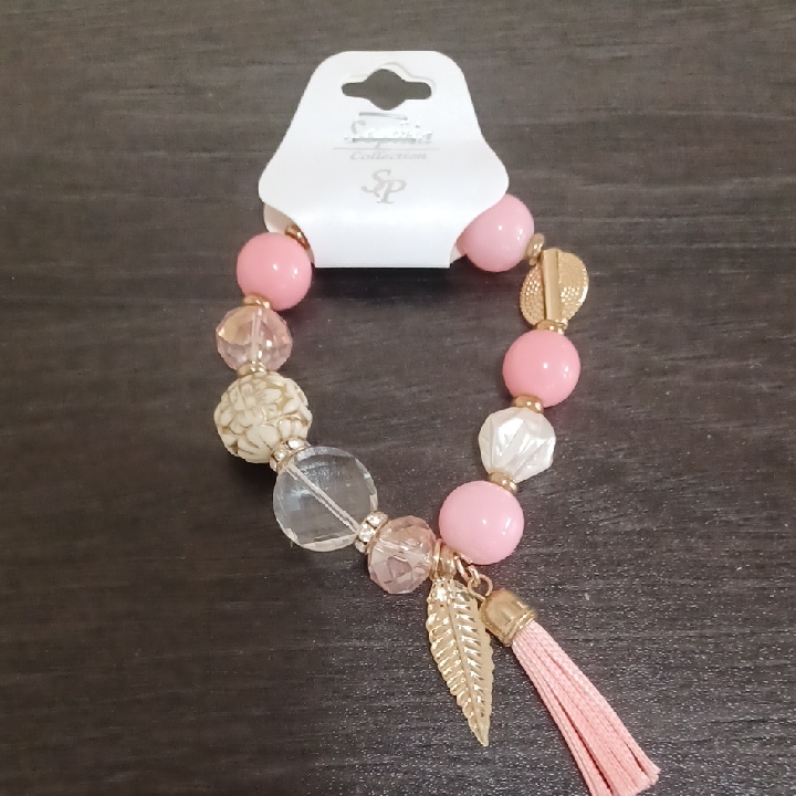 Chic Pink And Gold Beaded Bracelet With Tassel